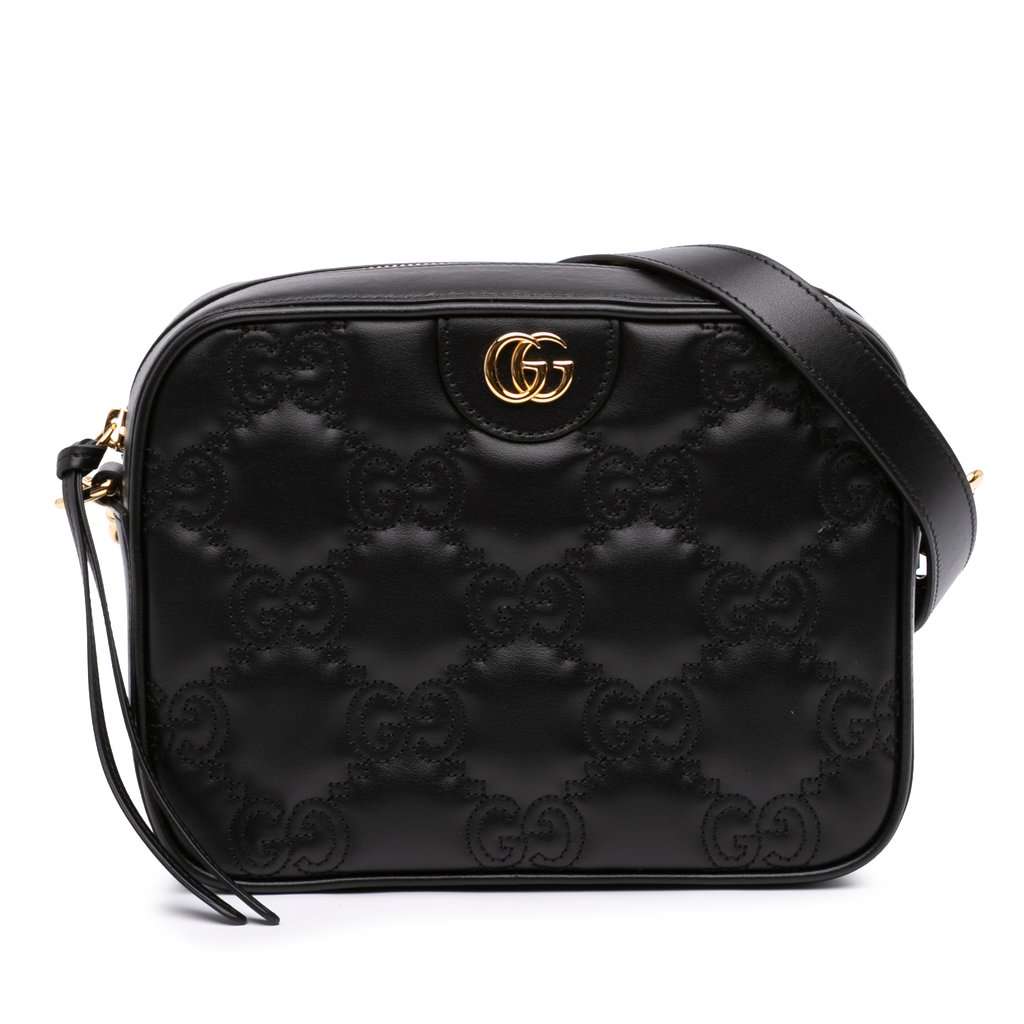 Gucci Small GG Matelasse Calfskin Crossbody Black Leather Very good - Front View