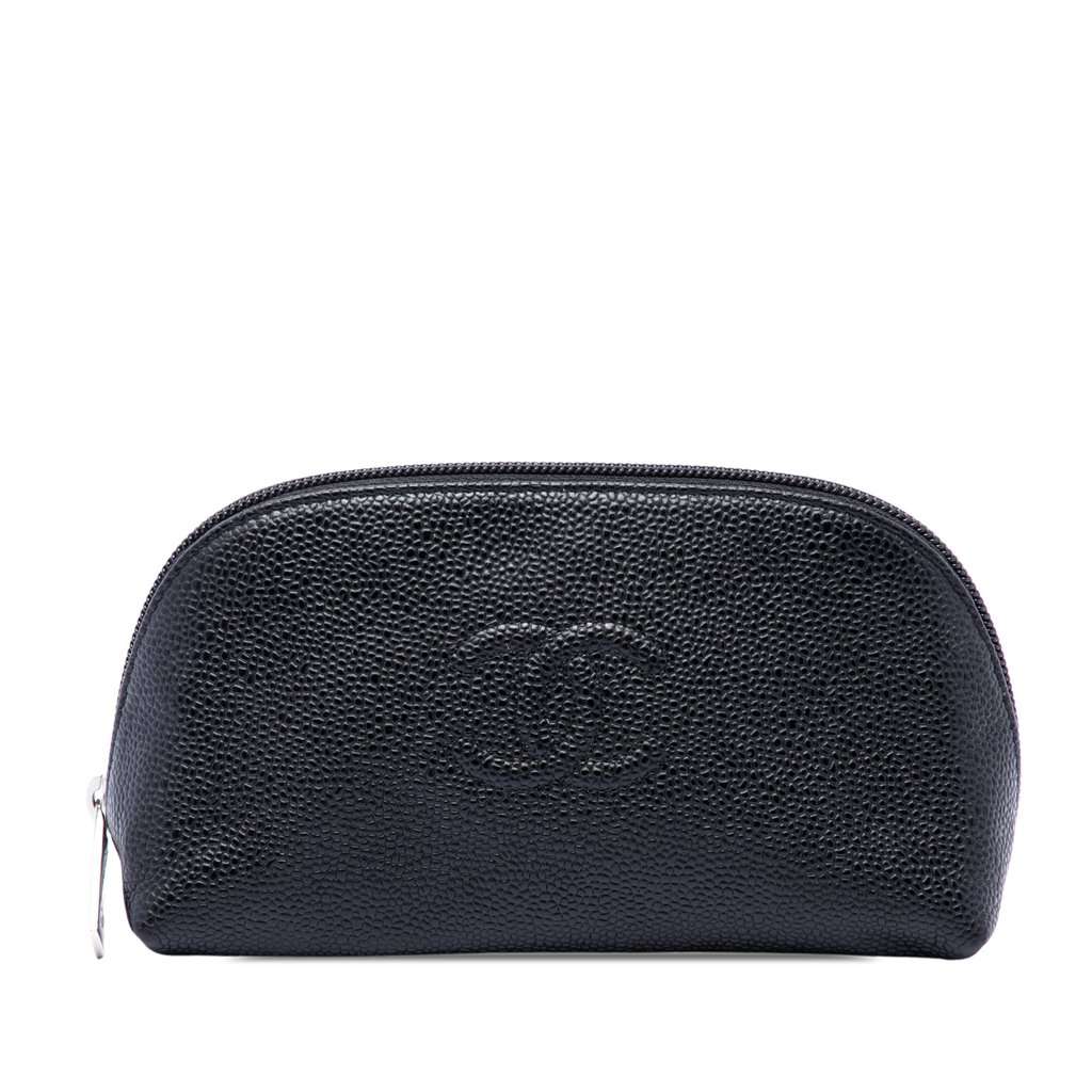 Chanel CC Caviar Cosmetic Cosmetic Pouch Black Leather Very good - Front View