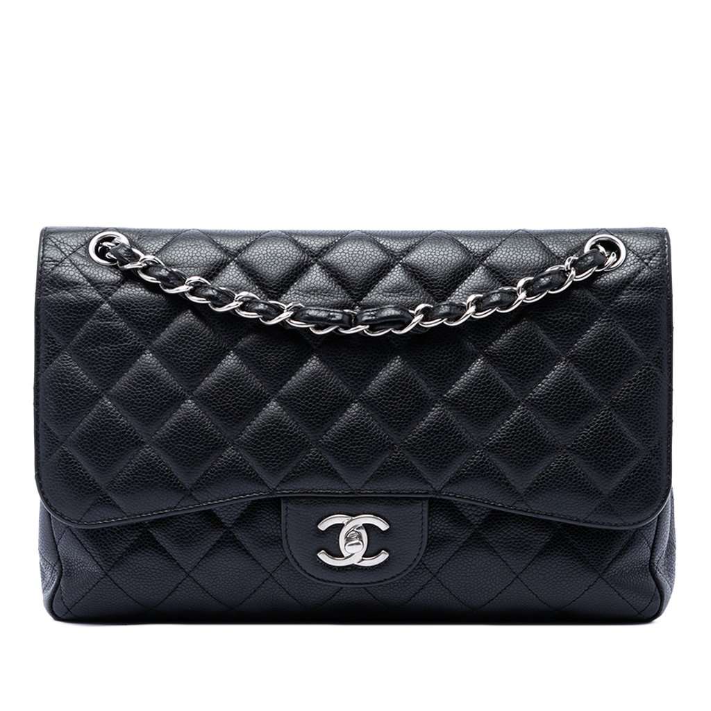 Chanel Jumbo Classic Caviar Double Flap Black Leather Very good condition - Front View