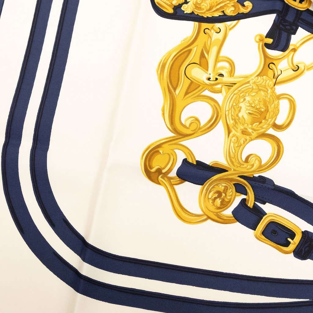 Hermès Brides de Gala Silk Scarf 90 White Very good condition - Model View