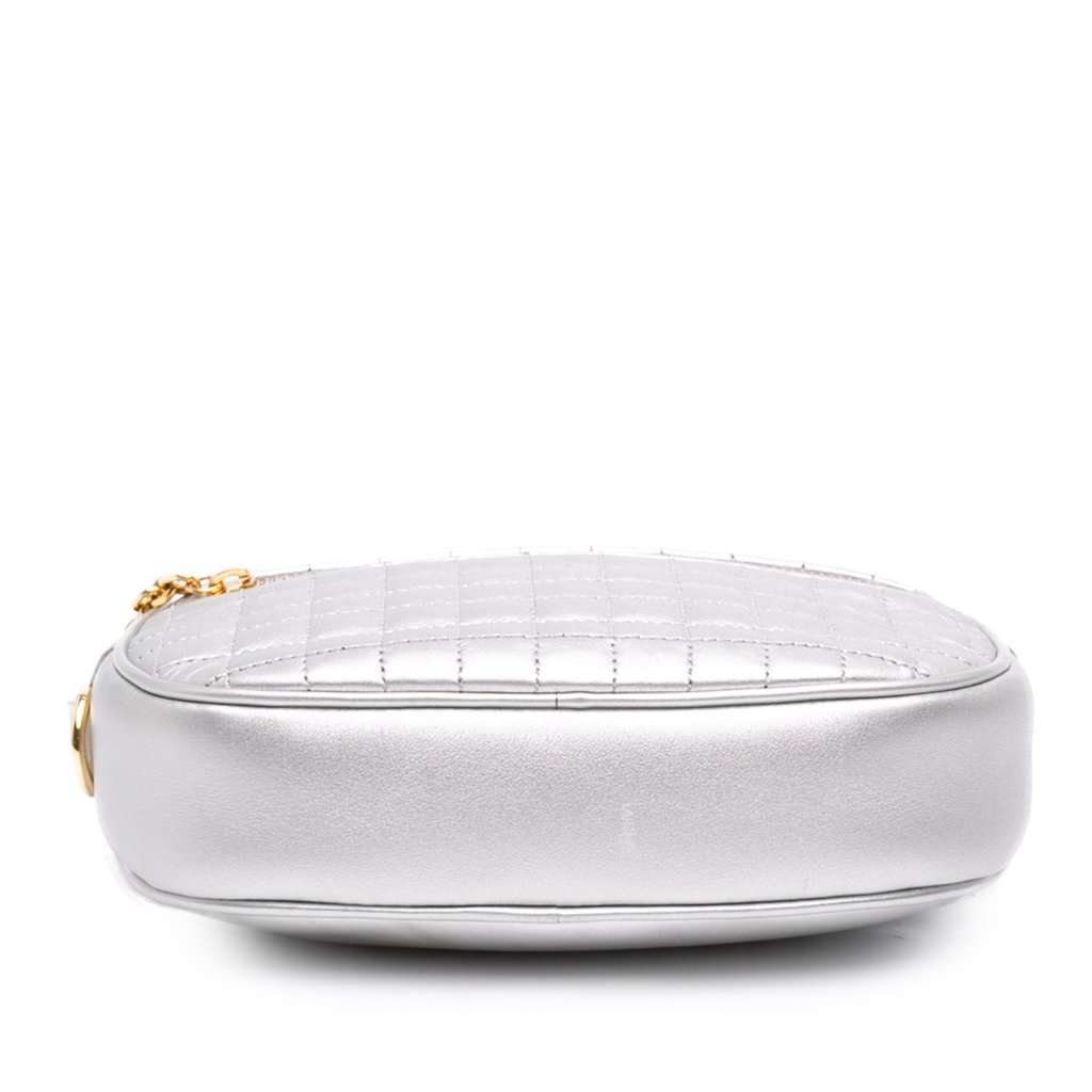 Celine Small Quilted Calfskin C Charm Camera Bag Silver Leather Very good - Inside View