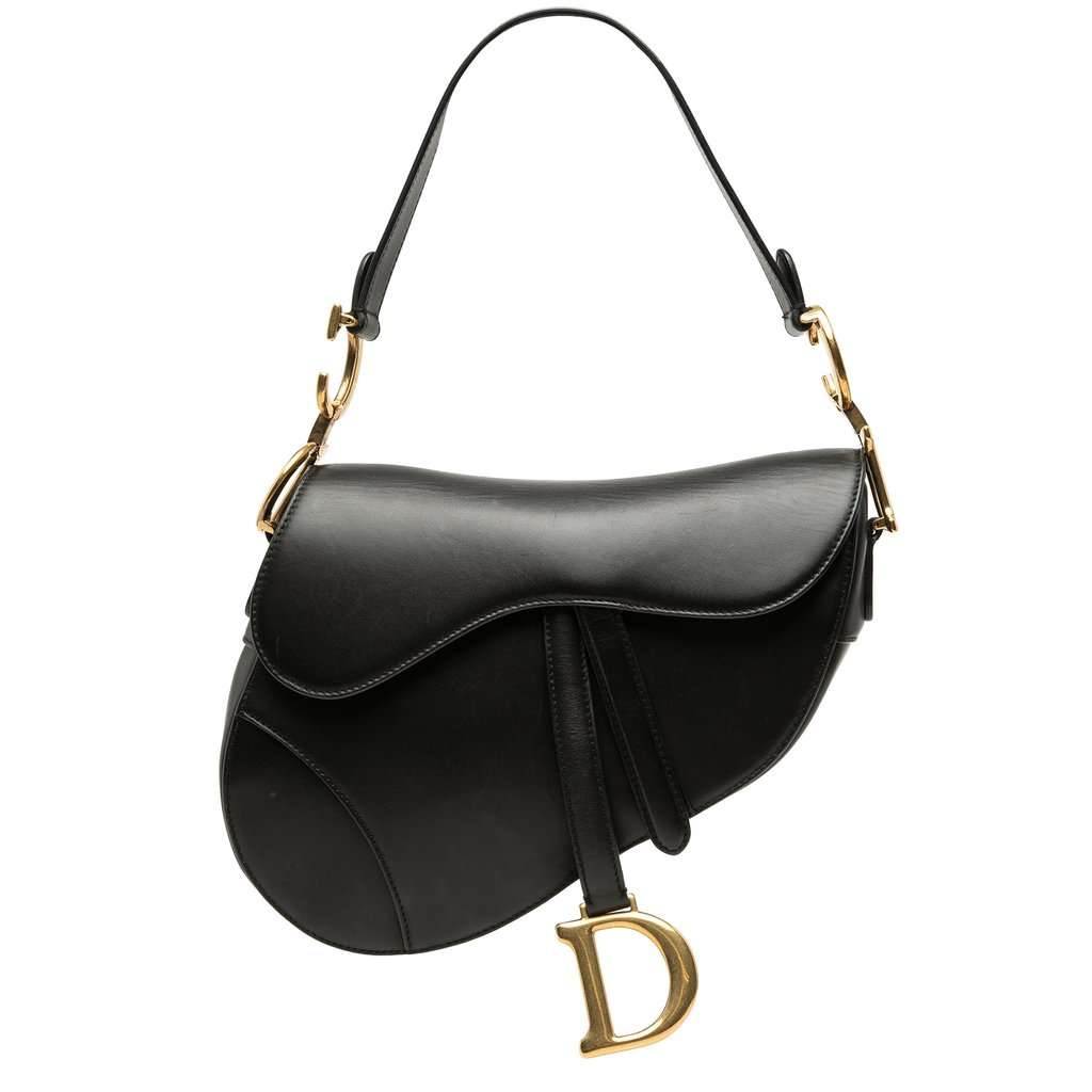 Dior Smooth Calfskin Saddle Bag Black Leather Very good - Front View