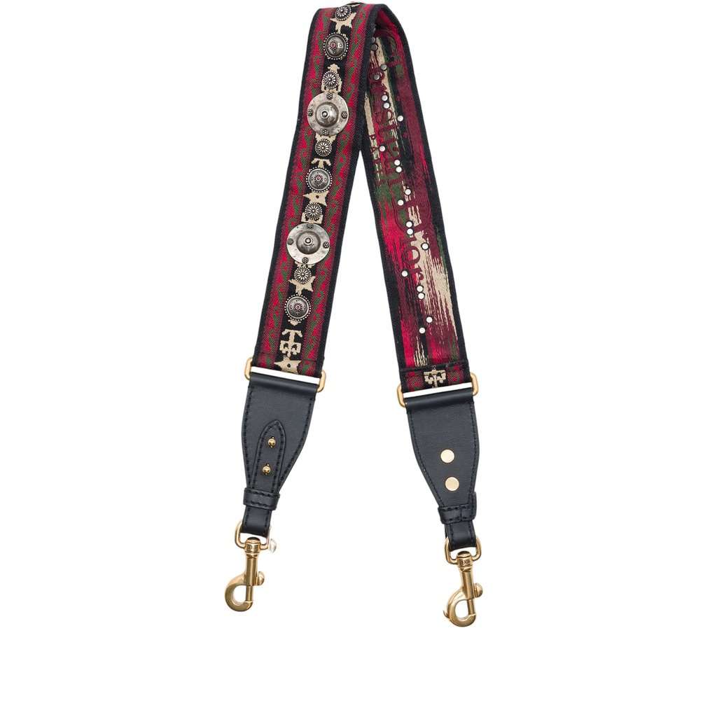 Dior Studded Embroidered Canvas Bag Strap Red Very good - Front View