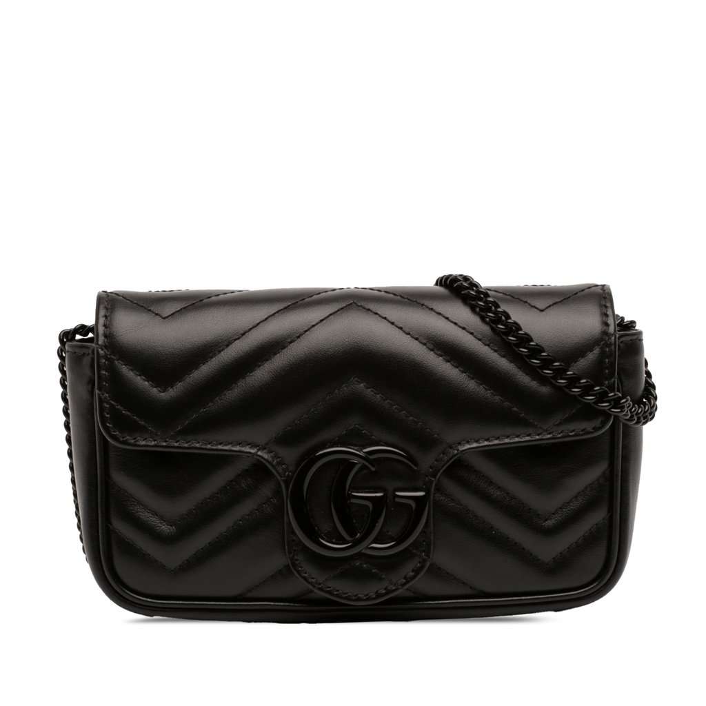 Gucci Mini GG Marmont Matelasse Calfskin Monochrome Flap Crossbody Black Leather Very good condition - Front View