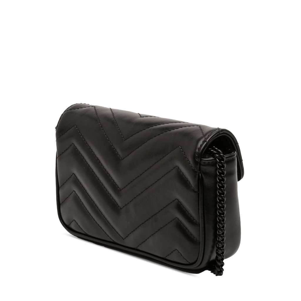 Gucci Mini GG Marmont Matelasse Calfskin Monochrome Flap Crossbody Black Leather Very good condition - Back View
