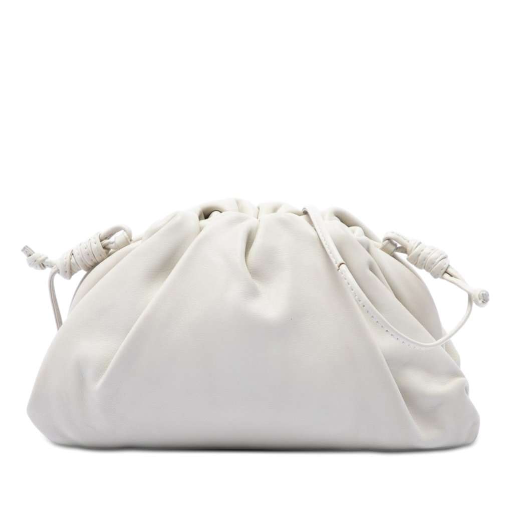 Bottega Veneta Lambskin The Mini Pouch Crossbody White Leather Very good - Front View