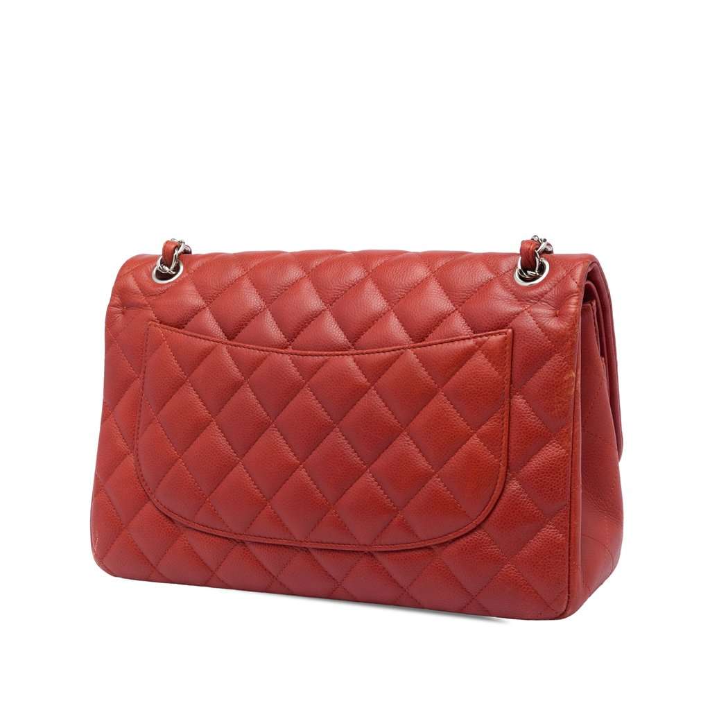 Chanel Jumbo Classic Caviar Double Flap Red Leather Very good condition - Back View