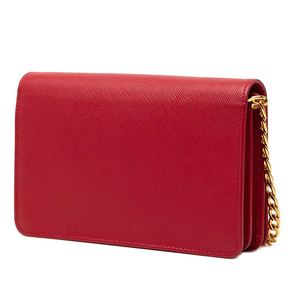 Prada Saffiano Lux Flip Lock Wallet on Chain Red Leather Very good condition - Back View