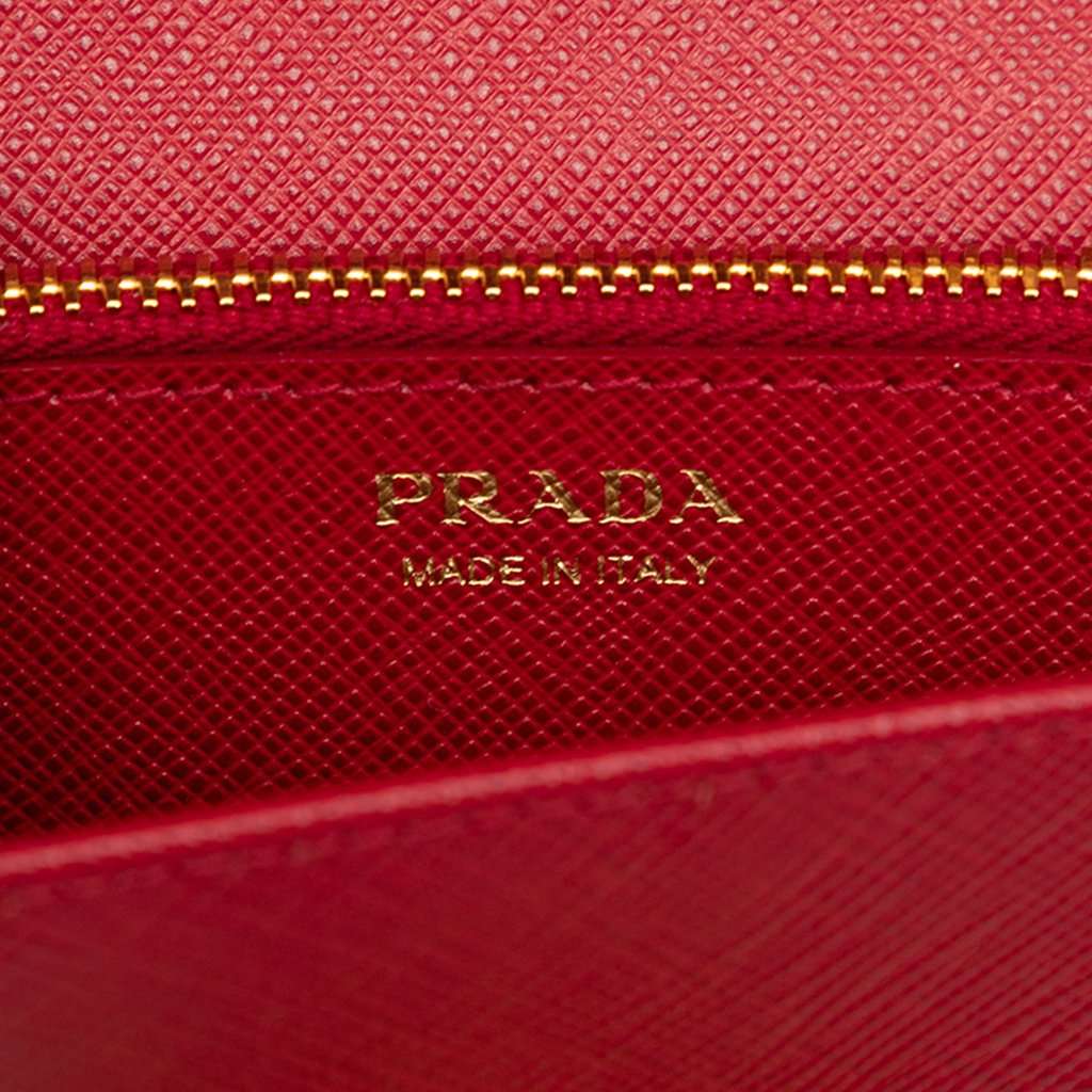 Prada Saffiano Lux Flip Lock Wallet on Chain Red Leather Very good condition - Box View