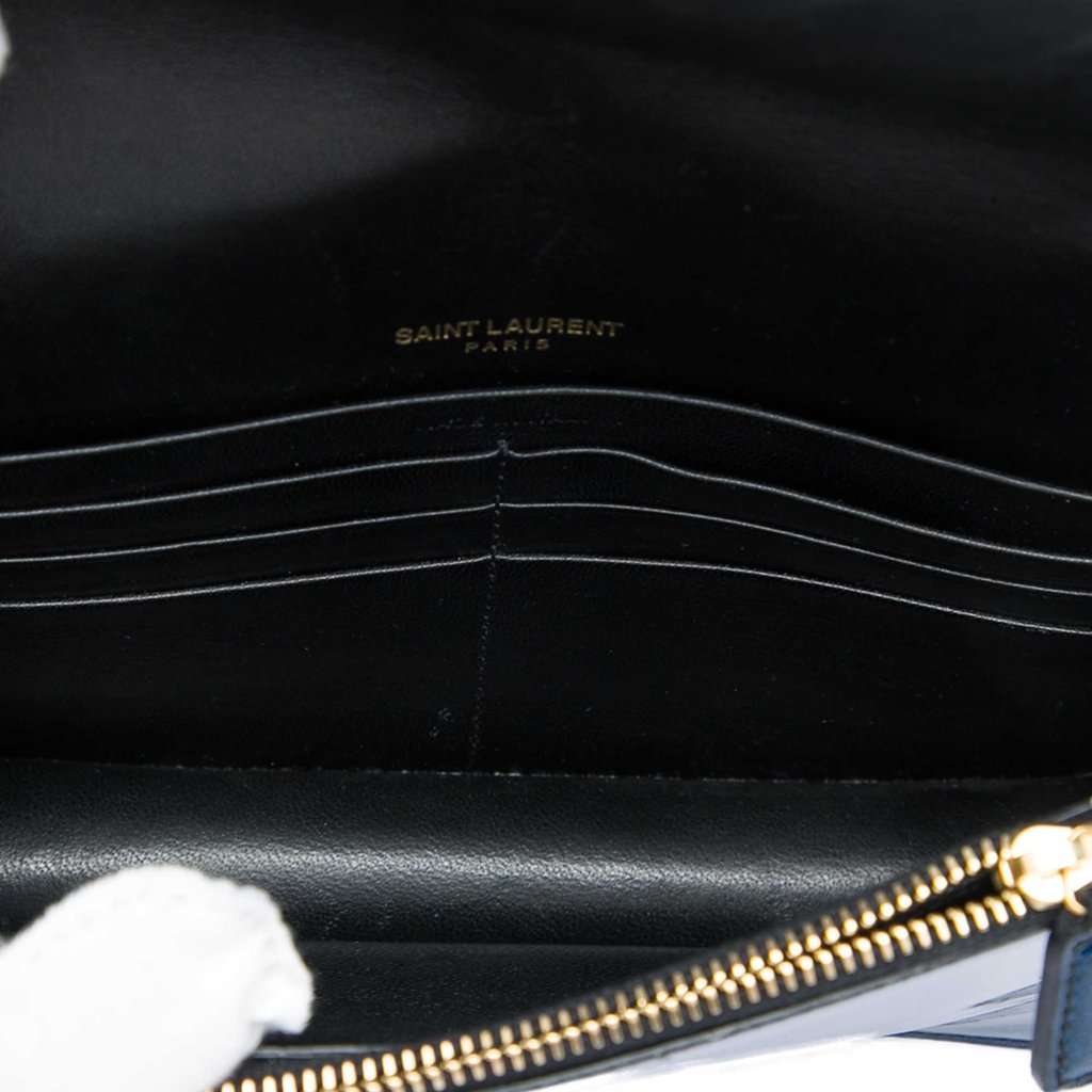 Saint Laurent Glitter Patent Monogram Kate Tassel Wallet on Chain Blue Leather Very good - Model View