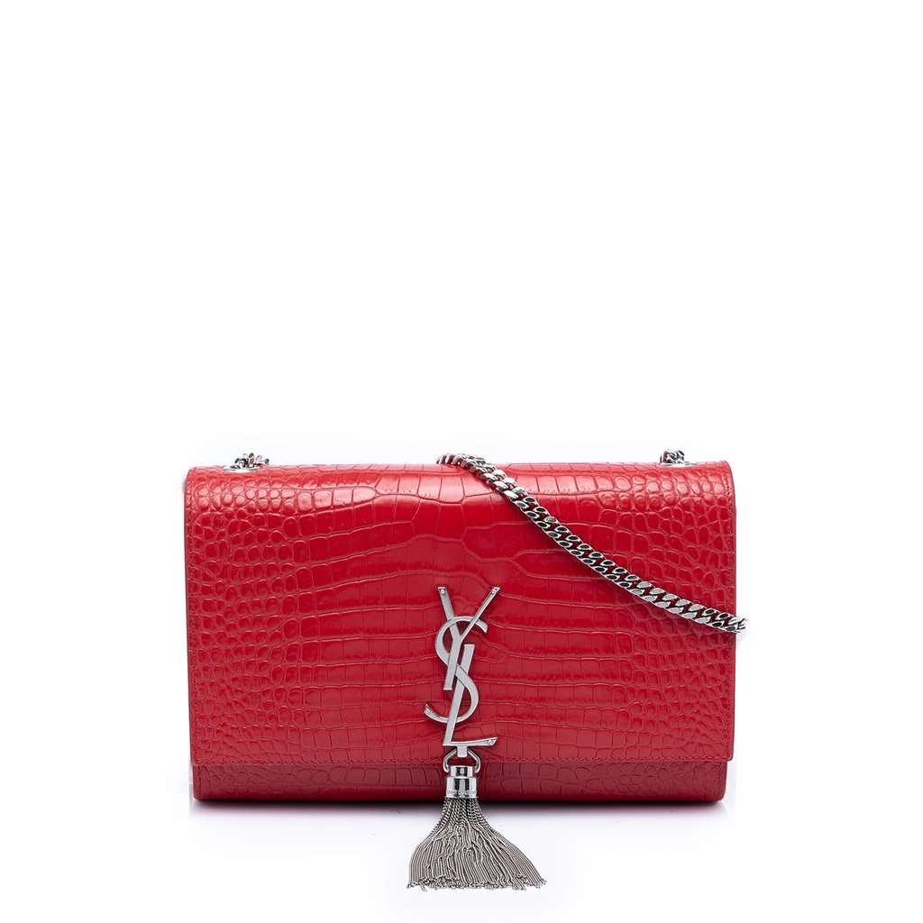 Saint Laurent Medium Croc Embossed Leather Kate Tassel Crossbody Red Leather Very good condition - Front View