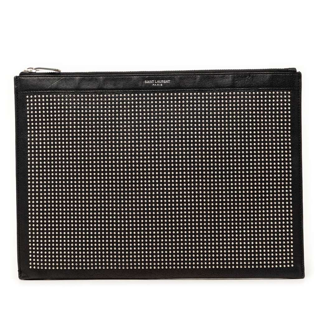 Saint Laurent Studded Leather Clutch Black Leather Very good - Front View