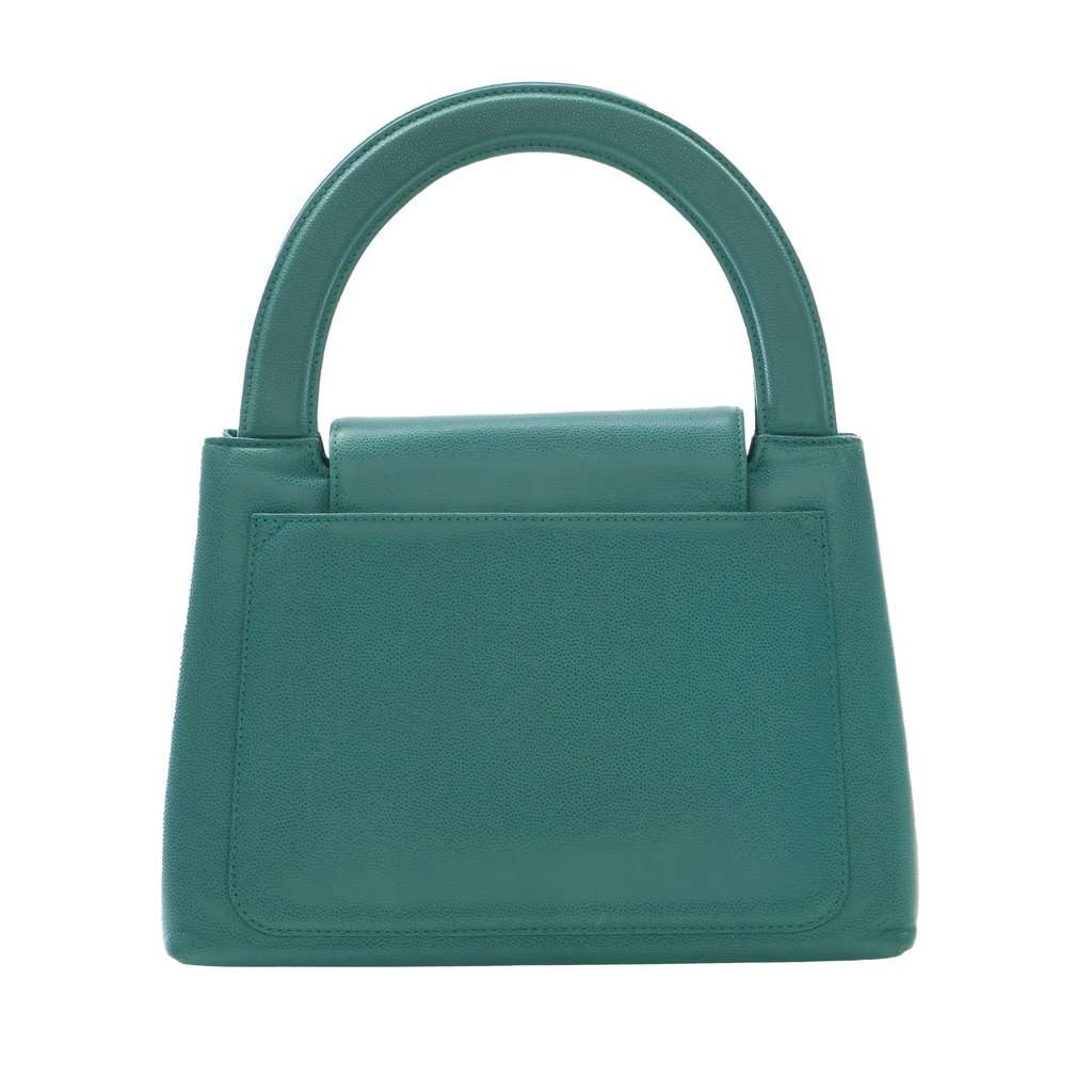 Chanel CC Caviar Kelly Top Handle Flap Green Leather Very good condition - Back View
