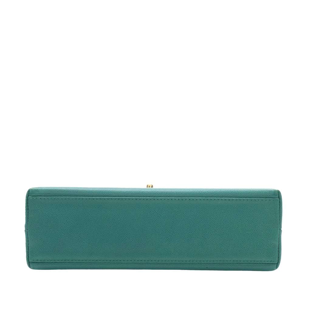 Chanel CC Caviar Kelly Top Handle Flap Green Leather Very good condition - Inside View