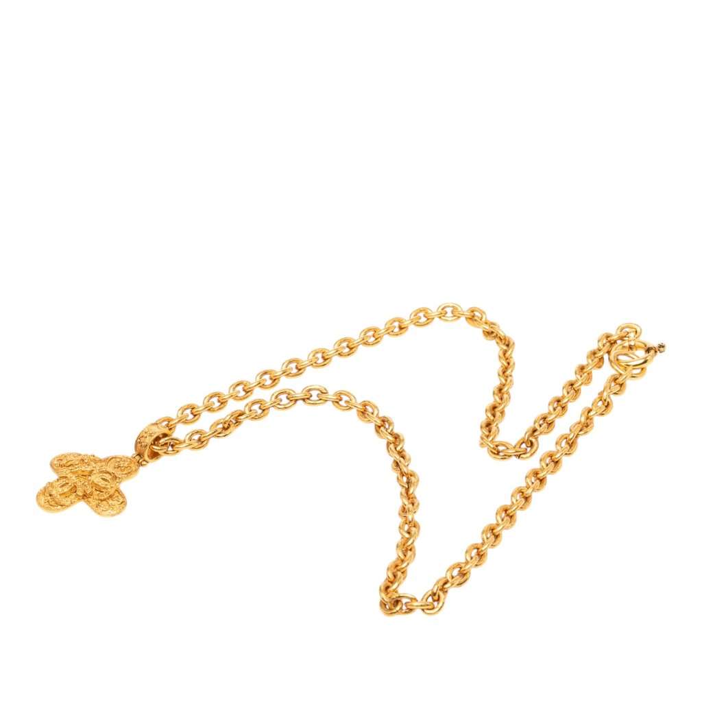 Chanel Triple CC Gold Plated Cross Pendant Necklace Gold Metal Very good - Front View