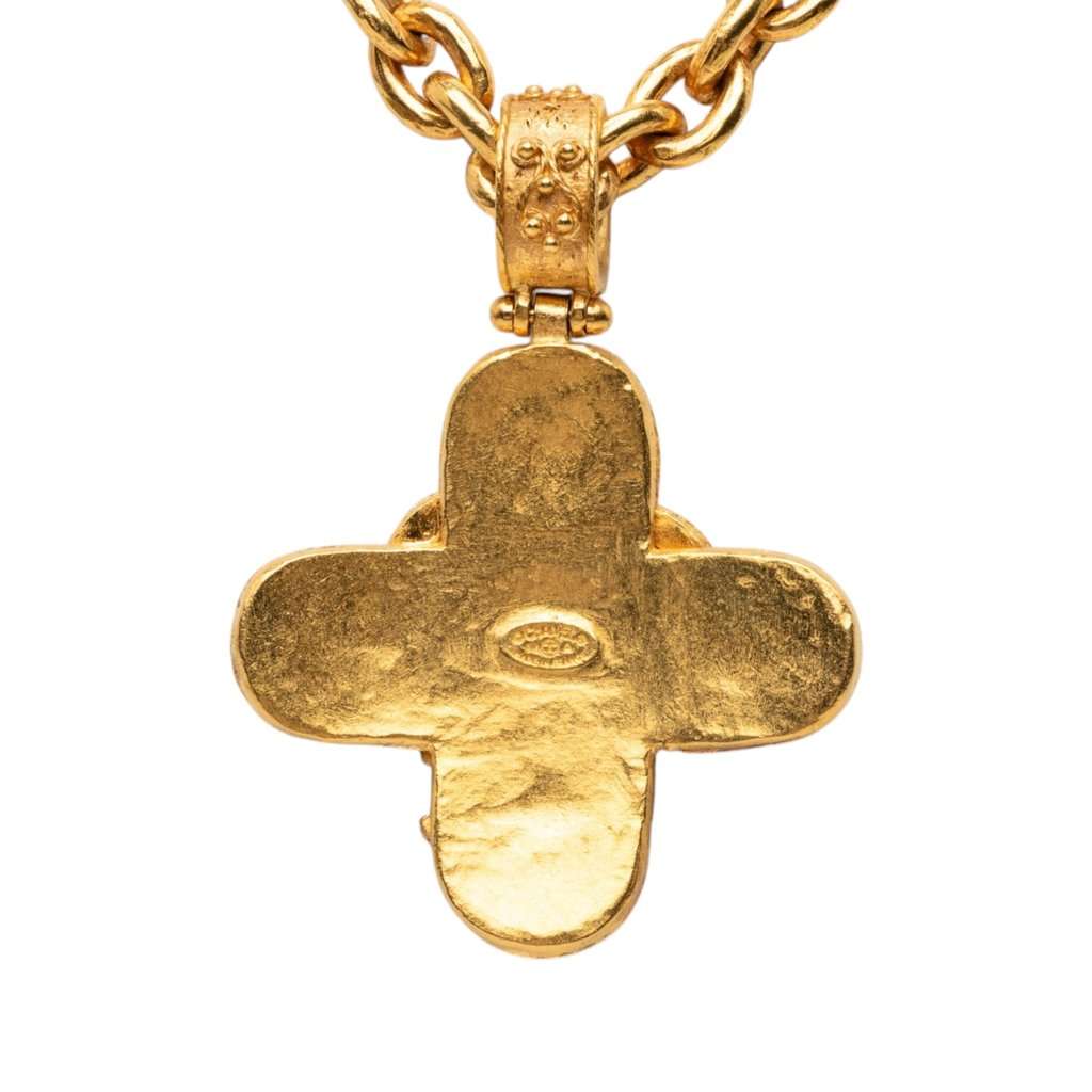 Chanel Triple CC Gold Plated Cross Pendant Necklace Gold Metal Very good - Inside View