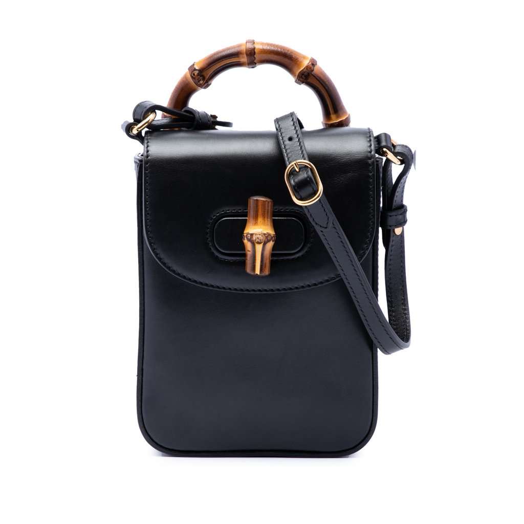Gucci Mini Calfskin Bamboo Top Handle Bag Black Leather Very good condition - Front View