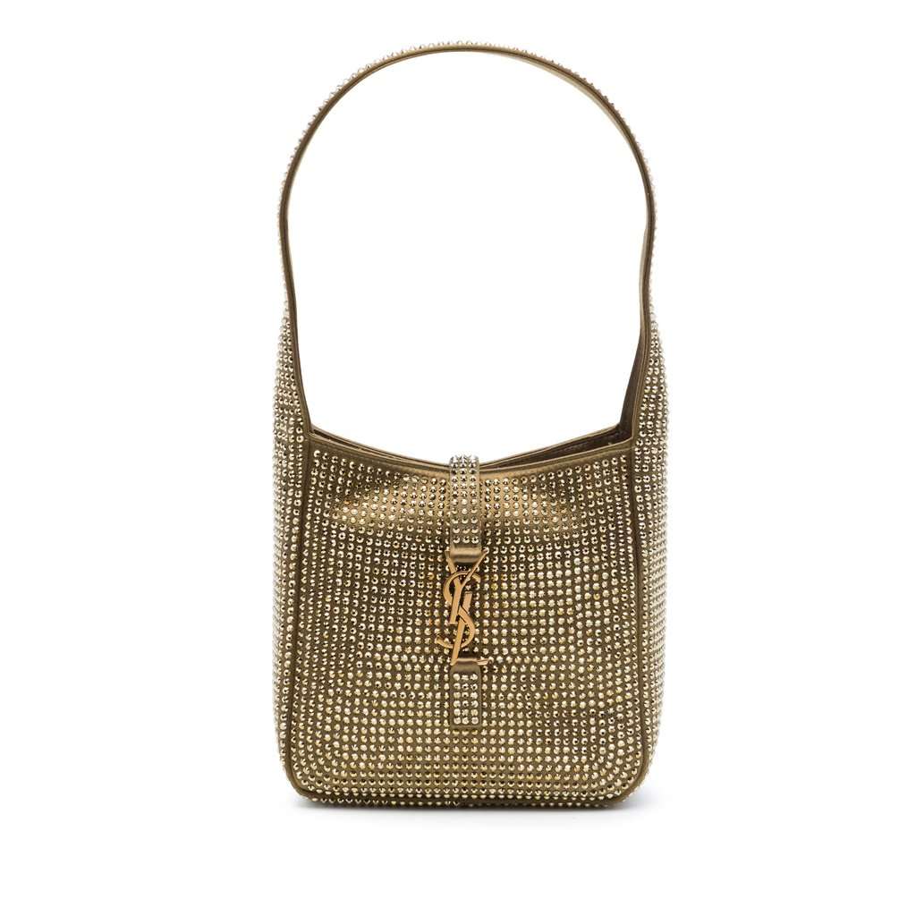 Saint Laurent Mini Studded Satin Supple Le 5 a 7 Handbag Green Very good - Front View