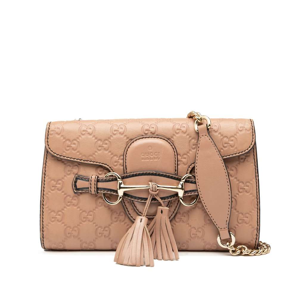 Gucci Small Guccissima Emily Crossbody Beige Leather Very good - Front View