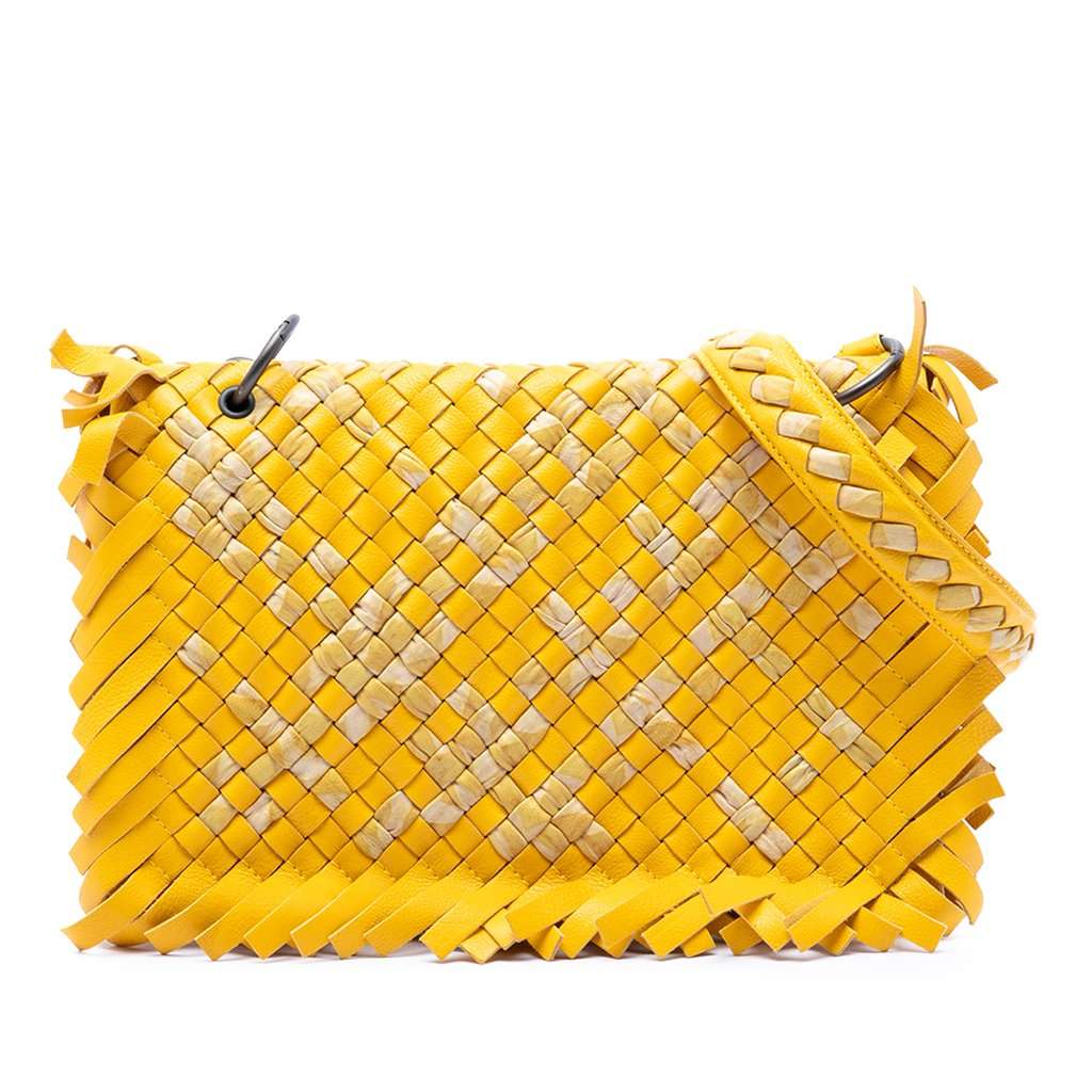 Bottega Veneta Bicolor Nappa Intrecciato Fringe Shoulder Bag Yellow Leather Very good condition - Front View