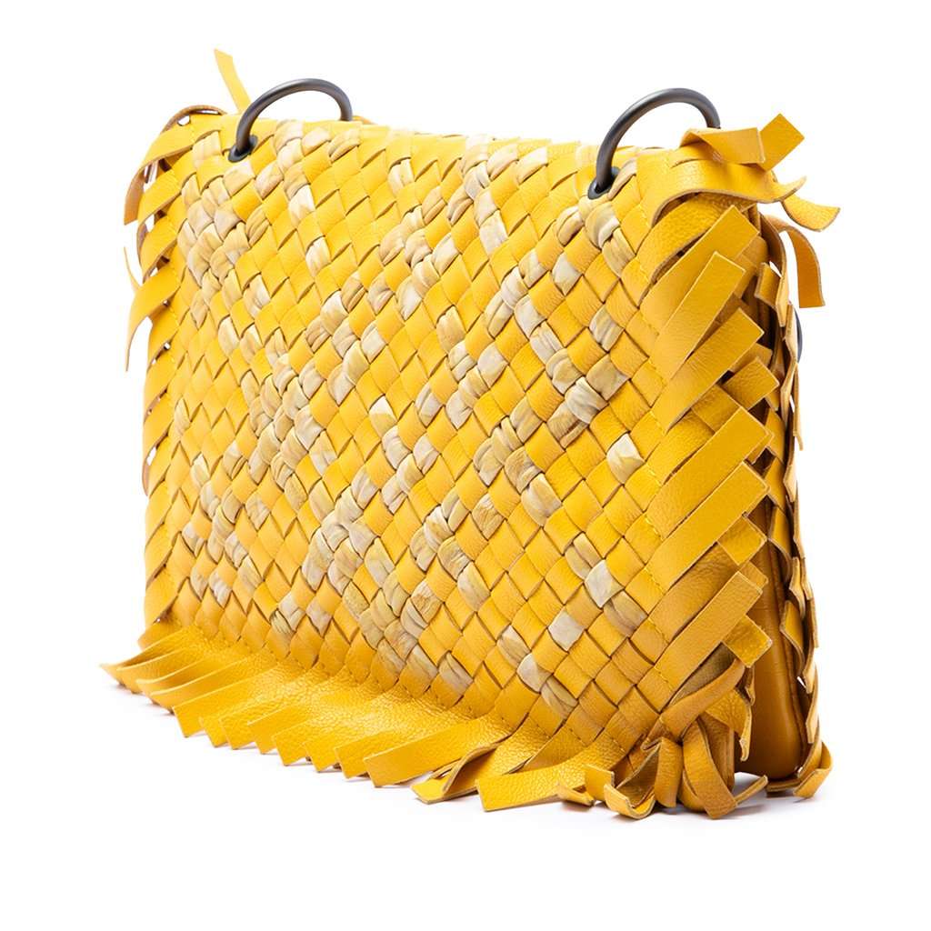 Bottega Veneta Bicolor Nappa Intrecciato Fringe Shoulder Bag Yellow Leather Very good condition - Back View