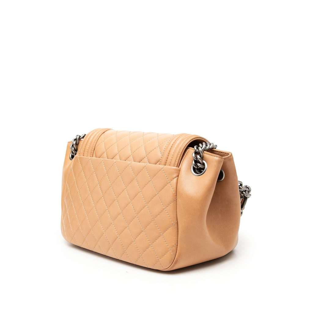 Chanel Quilted Lambskin Accordion Boy Flap Beige Leather Very good - Back View
