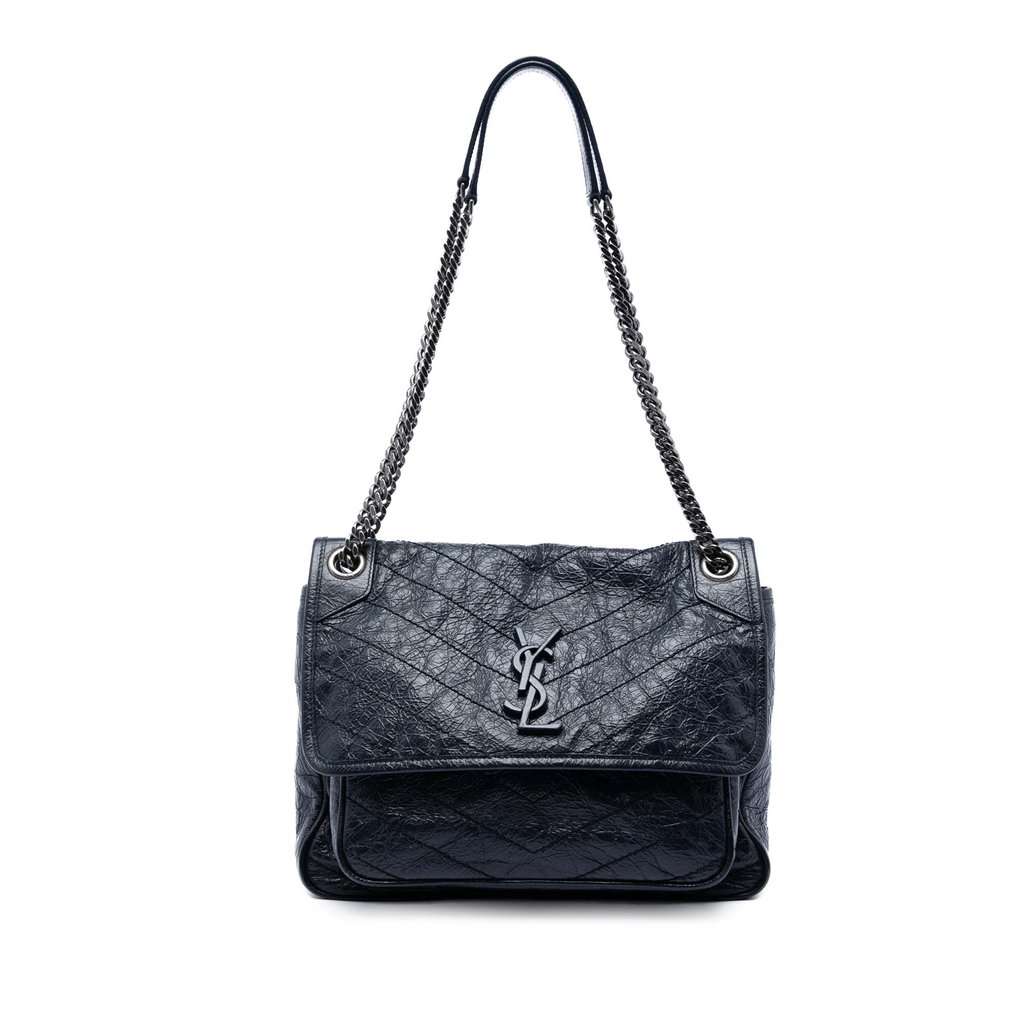 Saint Laurent Medium Crinkled Calfskin Niki Blue Leather Very good condition - Front View