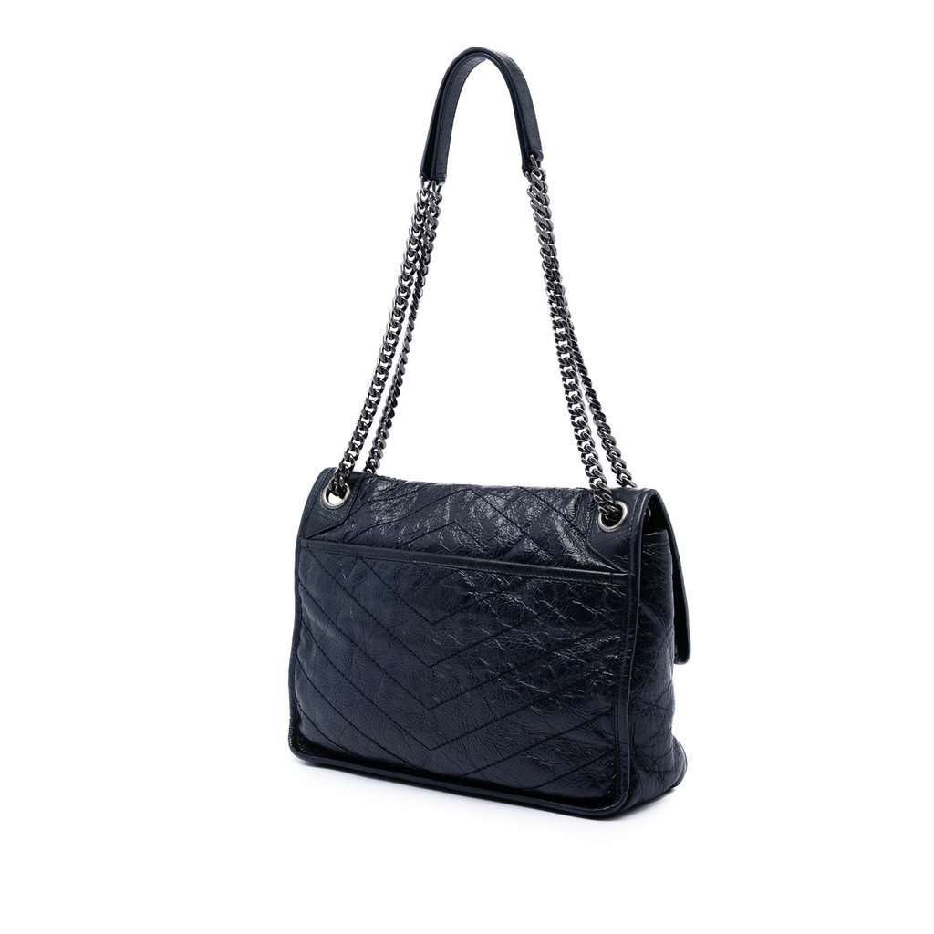 Saint Laurent Medium Crinkled Calfskin Niki Blue Leather Very good condition - Back View