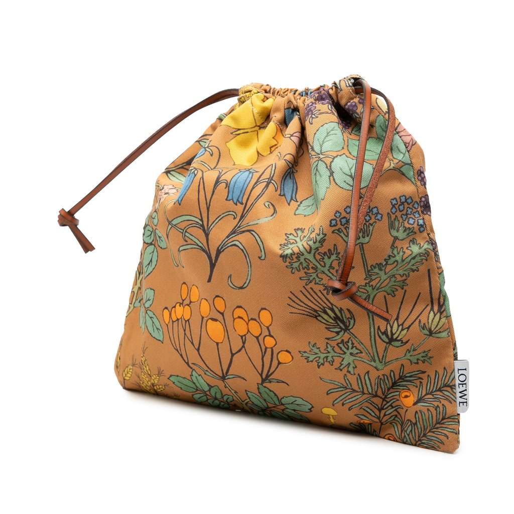 LOEWE Canvas Floral Print Drawstring Pouch Orange Very good condition - Back View