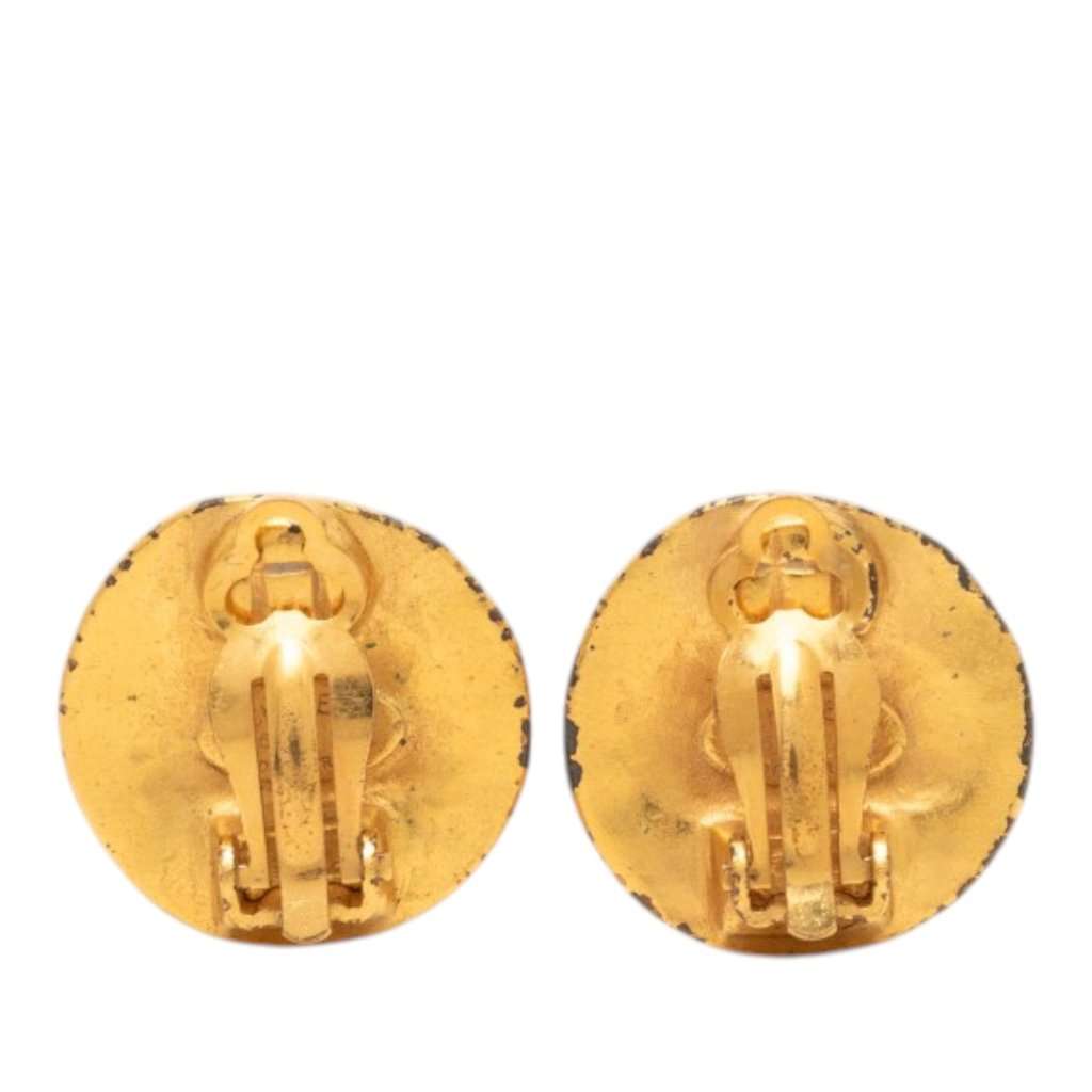 Chanel CC Gold Plated Round Clip On Earrings Gold Metal Very good - Back View