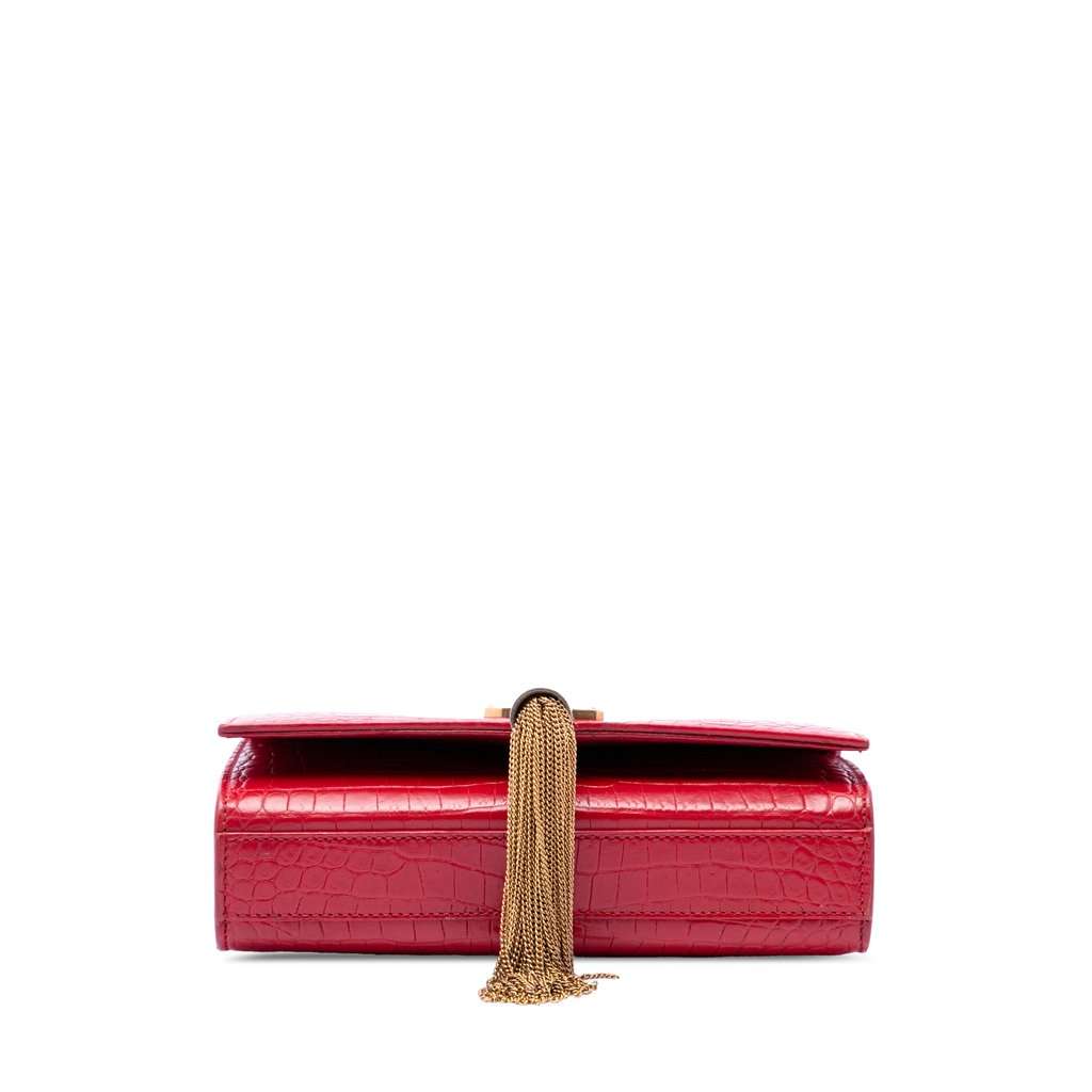 Saint Laurent Small Croc Embossed Leather Kate Tassel Crossbody Red Leather Very good condition - Inside View