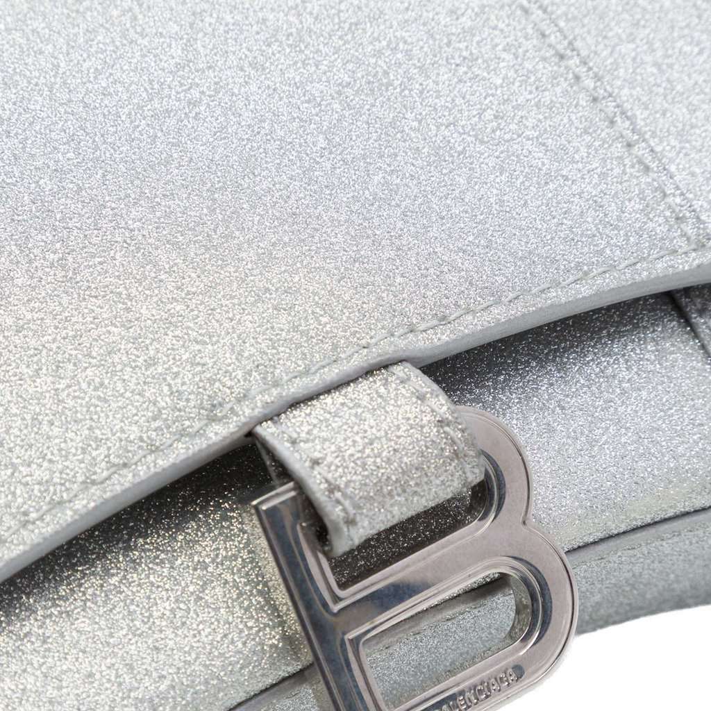 Balenciaga Glitter Fabric Hourglass Wallet On Chain Silver Very good - Model View