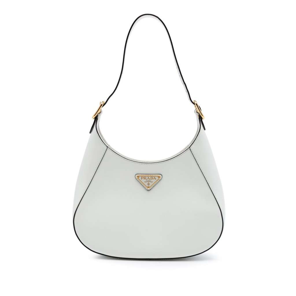 Prada Medium Calfskin Cleo Shoulder Bag White Leather Very good condition - Front View
