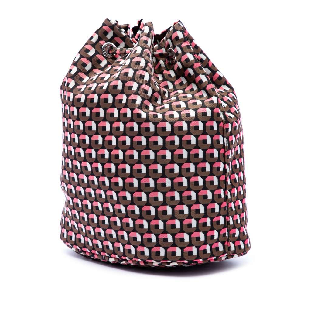 Prada Tessuto Geometric Print Drawstring Pouch Brown Very good condition - Back View