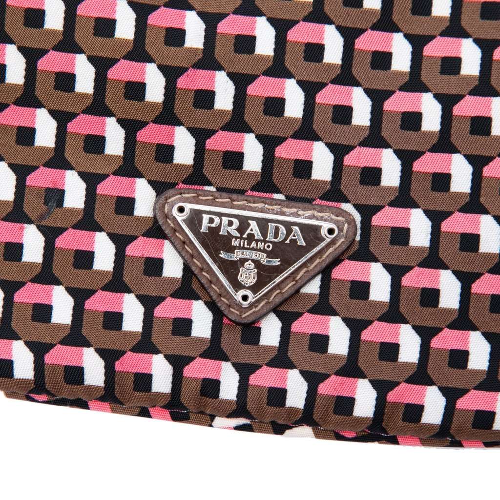 Prada Tessuto Geometric Print Drawstring Pouch Brown Very good condition - Box View