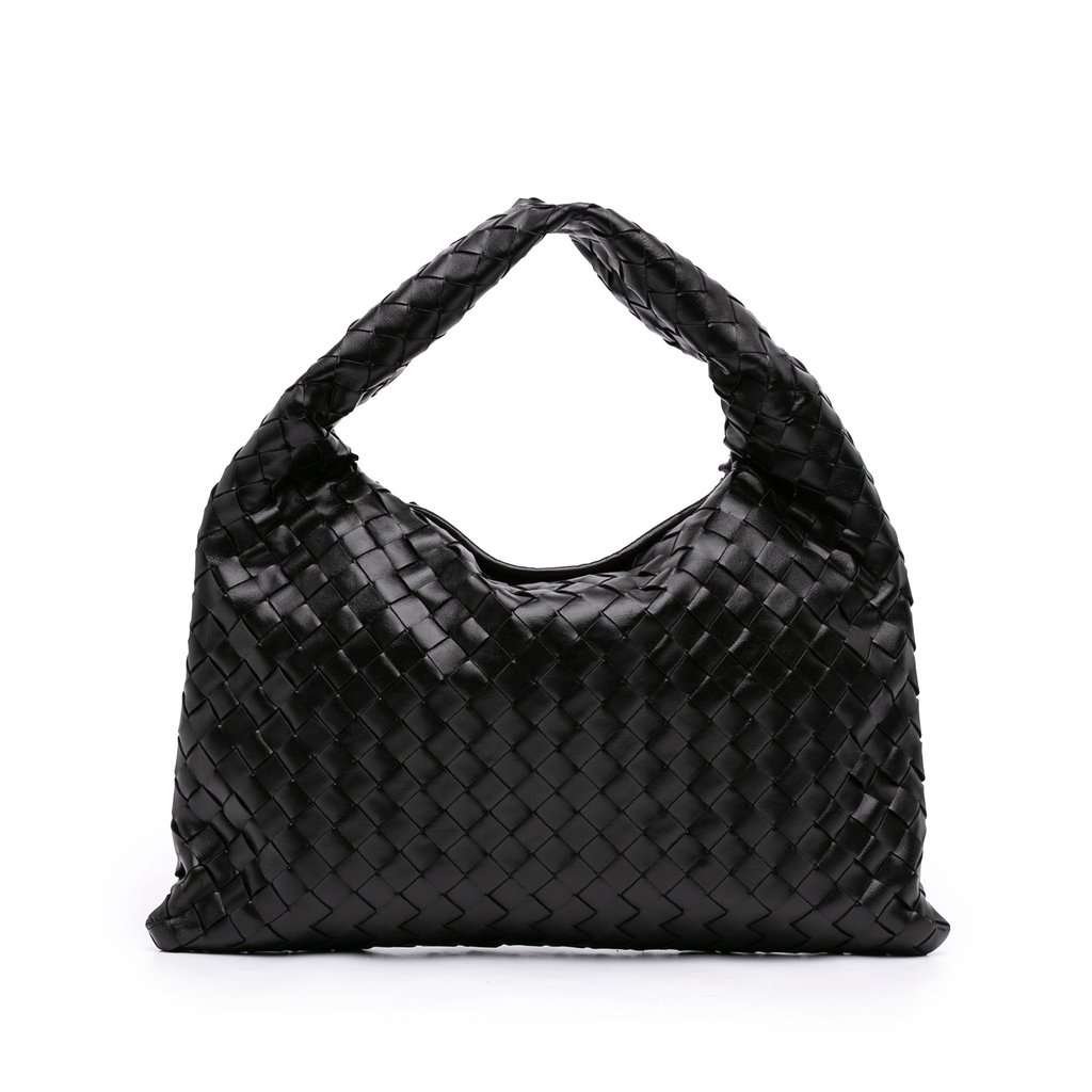 Bottega Veneta Small Calfskin Intrecciato Hop Hobo Black Leather Very good - Front View