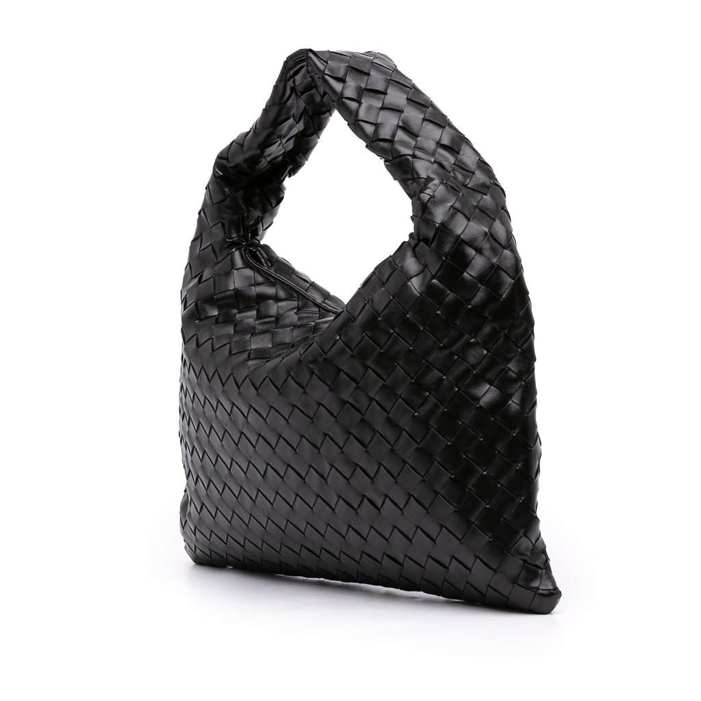 Bottega Veneta Small Calfskin Intrecciato Hop Hobo Black Leather Very good - Back View
