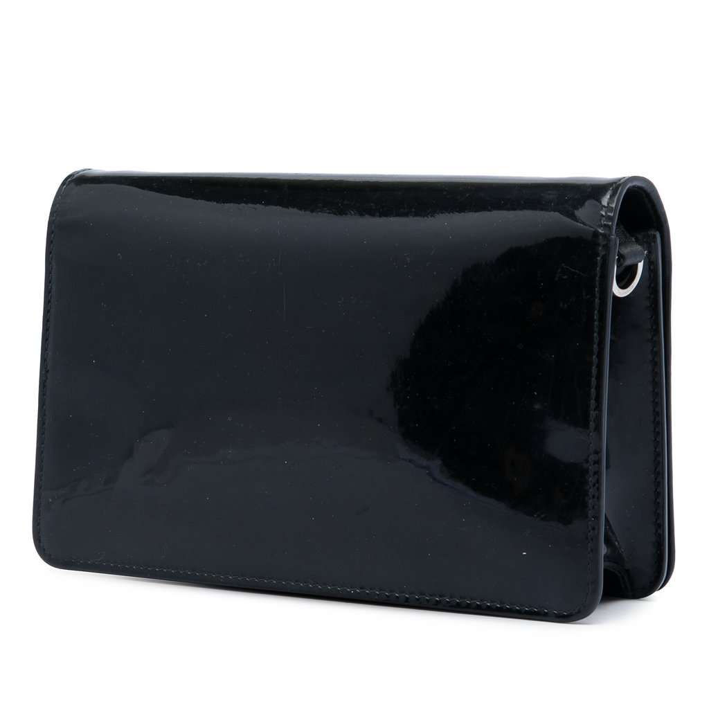 Miu Miu Patent Crystal Embellished Logo Wallet On Chain Black Leather Very good - Back View