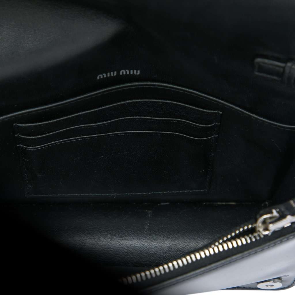 Miu Miu Patent Crystal Embellished Logo Wallet On Chain Black Leather Very good - Model View