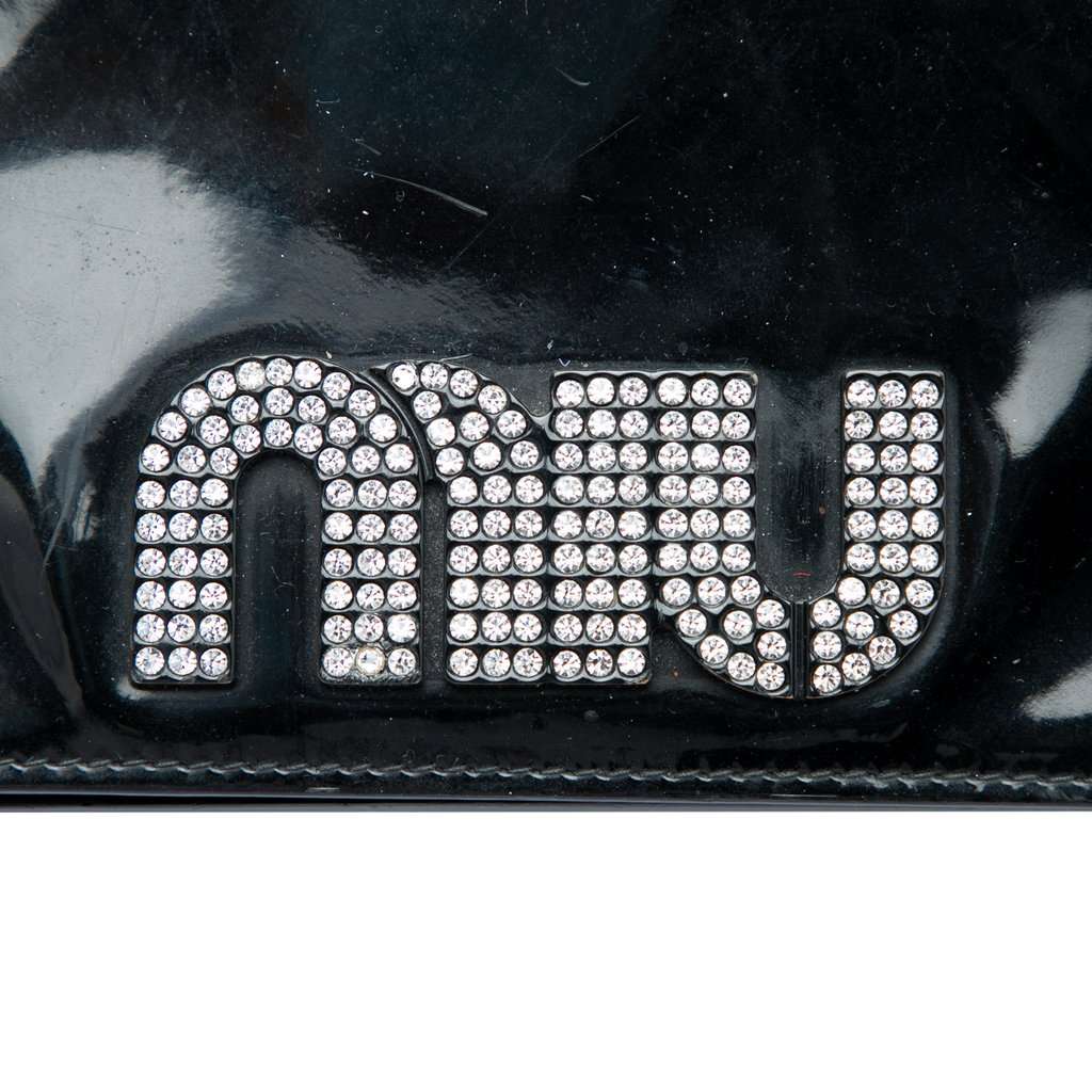 Miu Miu Patent Crystal Embellished Logo Wallet On Chain Black Leather Very good - Box View