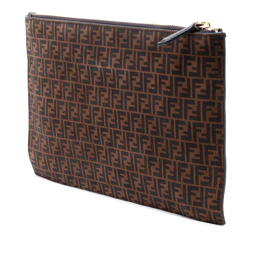 Fendi Zucchino Suede Clutch Brown Leather Very good condition - Back View