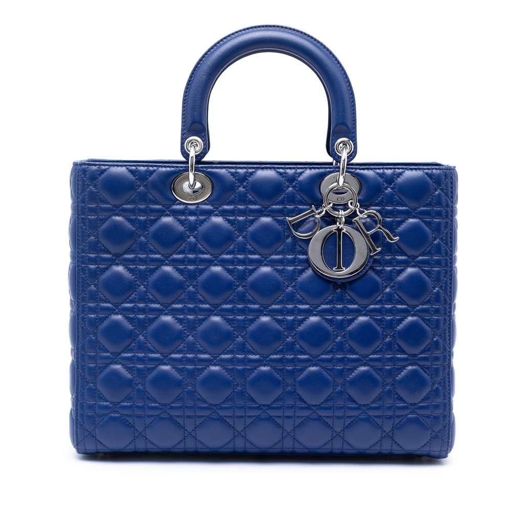 Dior Large Lambskin Cannage Lady Dior Blue Leather Very good condition - Front View