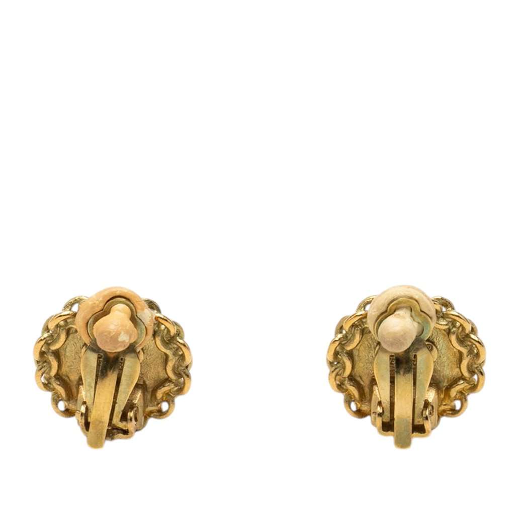 Chanel CC Gold Plated Round Clip On Earrings Gold Metal Very good - Back View
