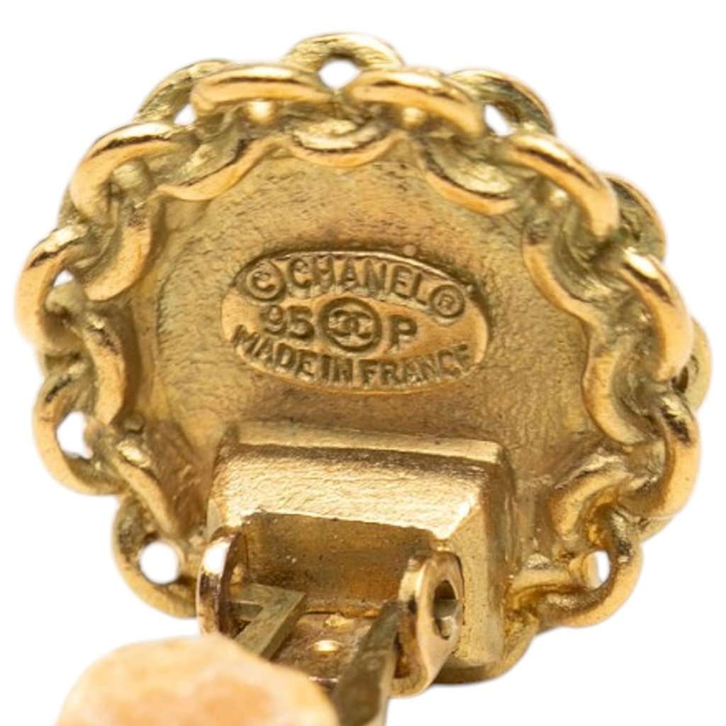 Chanel CC Gold Plated Round Clip On Earrings Gold Metal Very good - Inside View