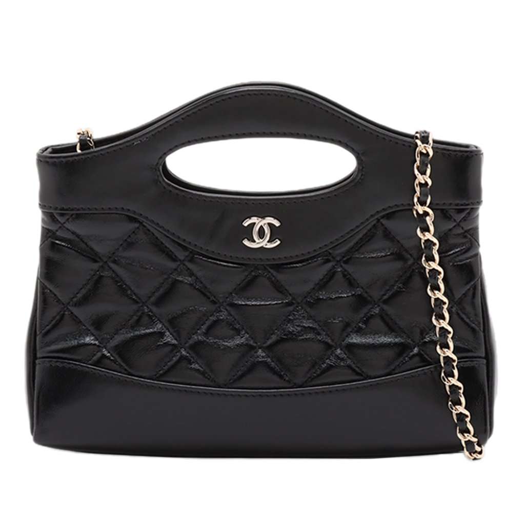 Chanel Nano Quilted Glazed Calfskin 31 Shopping Bag Black Leather Very good condition - Front View