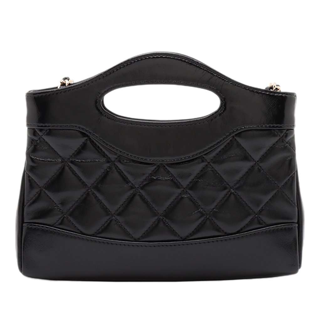 Chanel Nano Quilted Glazed Calfskin 31 Shopping Bag Black Leather Very good condition - Back View