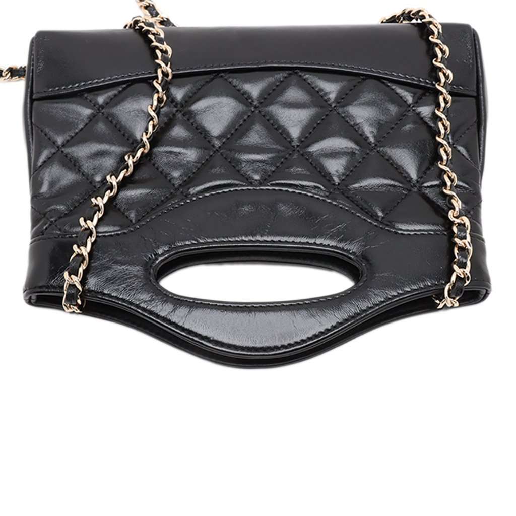 Chanel Nano Quilted Glazed Calfskin 31 Shopping Bag Black Leather Very good condition - Box View