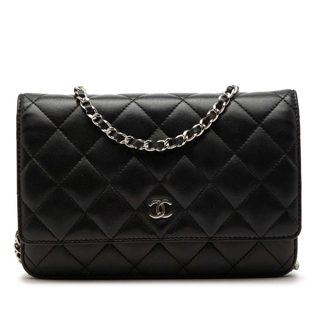 Chanel CC Quilted Lambskin Wallet On Chain Black Leather Very good condition - Front View