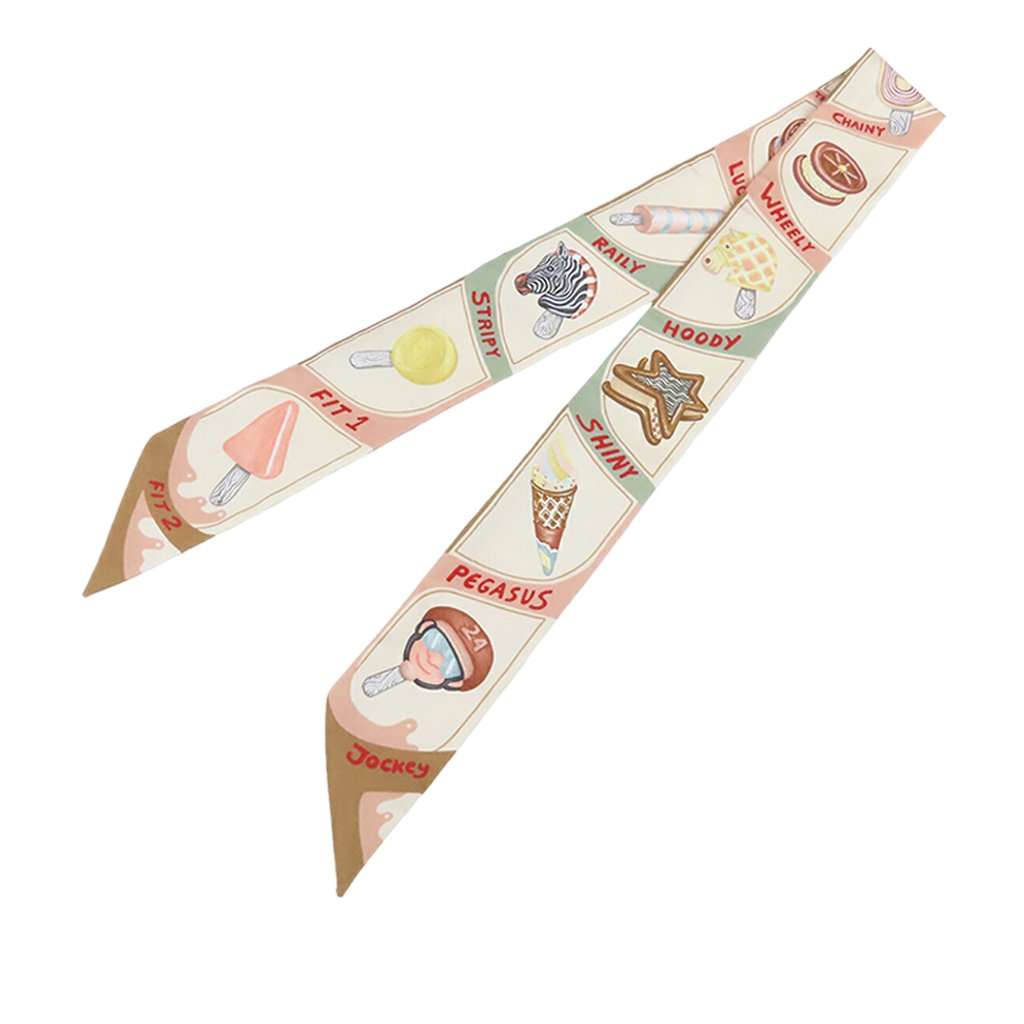 Hermès Funny Ice Cream Silk Twilly Scarf Beige Very good condition - Back View