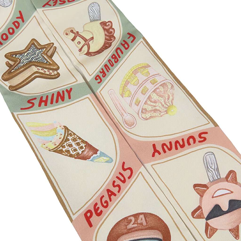 Hermès Funny Ice Cream Silk Twilly Scarf Beige Very good condition - Model View